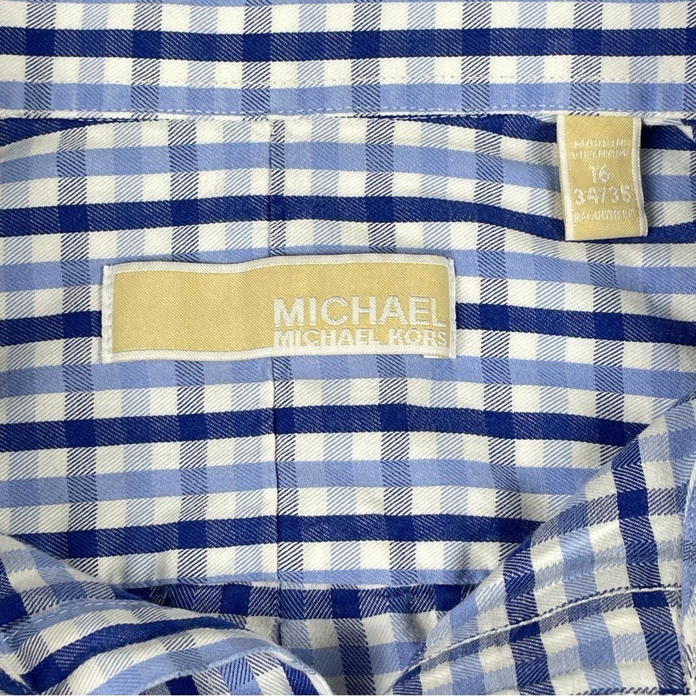 Men's Michael Kors 100% Cotton Blue & White Plaid Long Sleeve Button Down 0023 - Picture 8 of 8